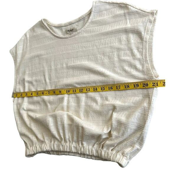 Madewell #AN461 Women Size Small Pointelle Knit Short Sleeve Crop Top Beige Cap - Picture 6 of 10